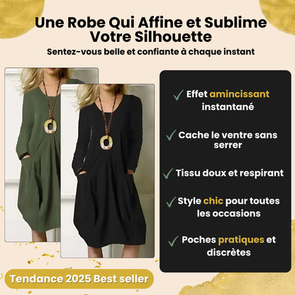 Sophie Manches Longues - Robe Élégante avec Couverture Raffinée du Ventre